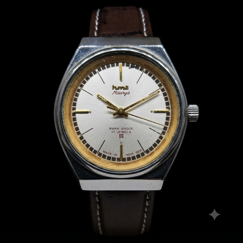 Vintage Original HMT Maurya Hand Winding 17 Jewels Silver Face Men's Wrist Watch HM58