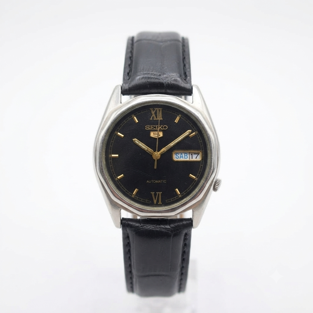 Vintage 1980 Original Seiko 5 Automatic 7009-8180 black face 17 Jewels Day-Date Japanese Men's Wrist Watch OG72