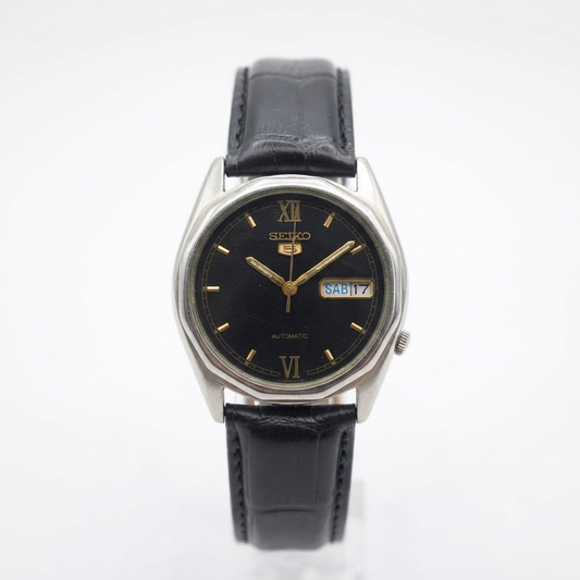 Vintage 1980 Original Seiko 5 Automatic 7009-8180 black face 17 Jewels Day-Date Japanese Men's Wrist Watch OG72
