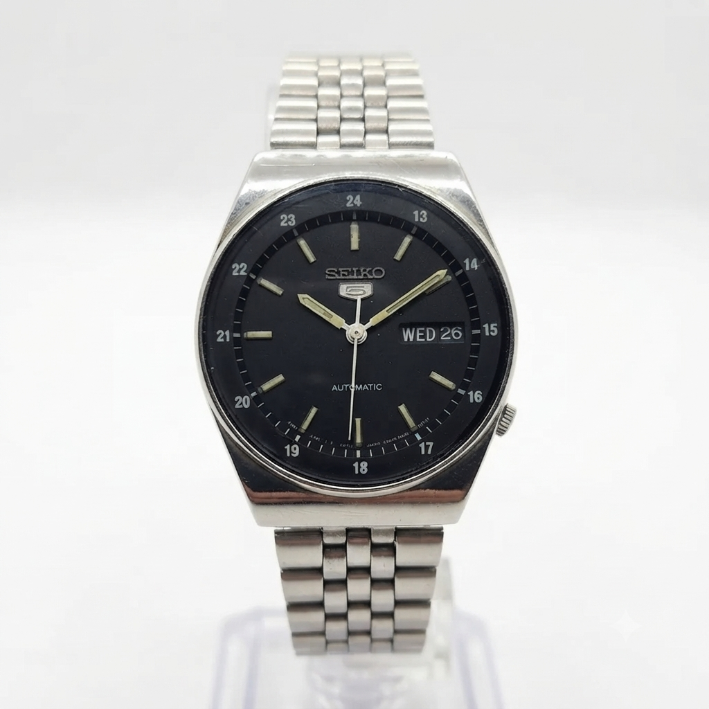 Vintage 1982 Original Seiko 5 Automatic 6309-602A Black Face 17 Jewels Day-Date Japanese Men's Wrist Watch SA48