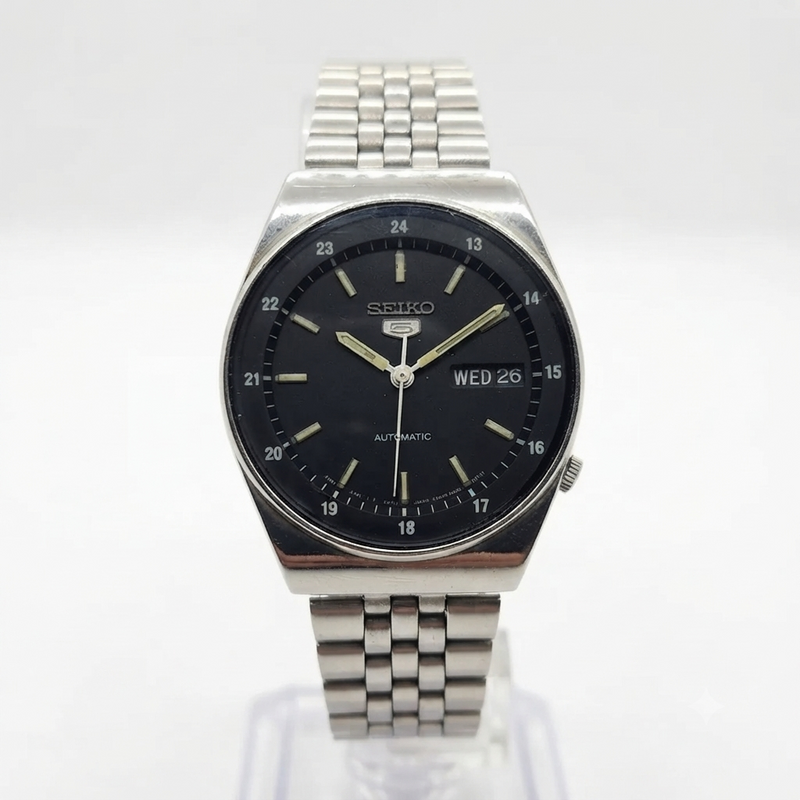 Vintage 1982 Original Seiko 5 Automatic 6309-602A Black Face 17 Jewels Day-Date Japanese Men's Wrist Watch SA48