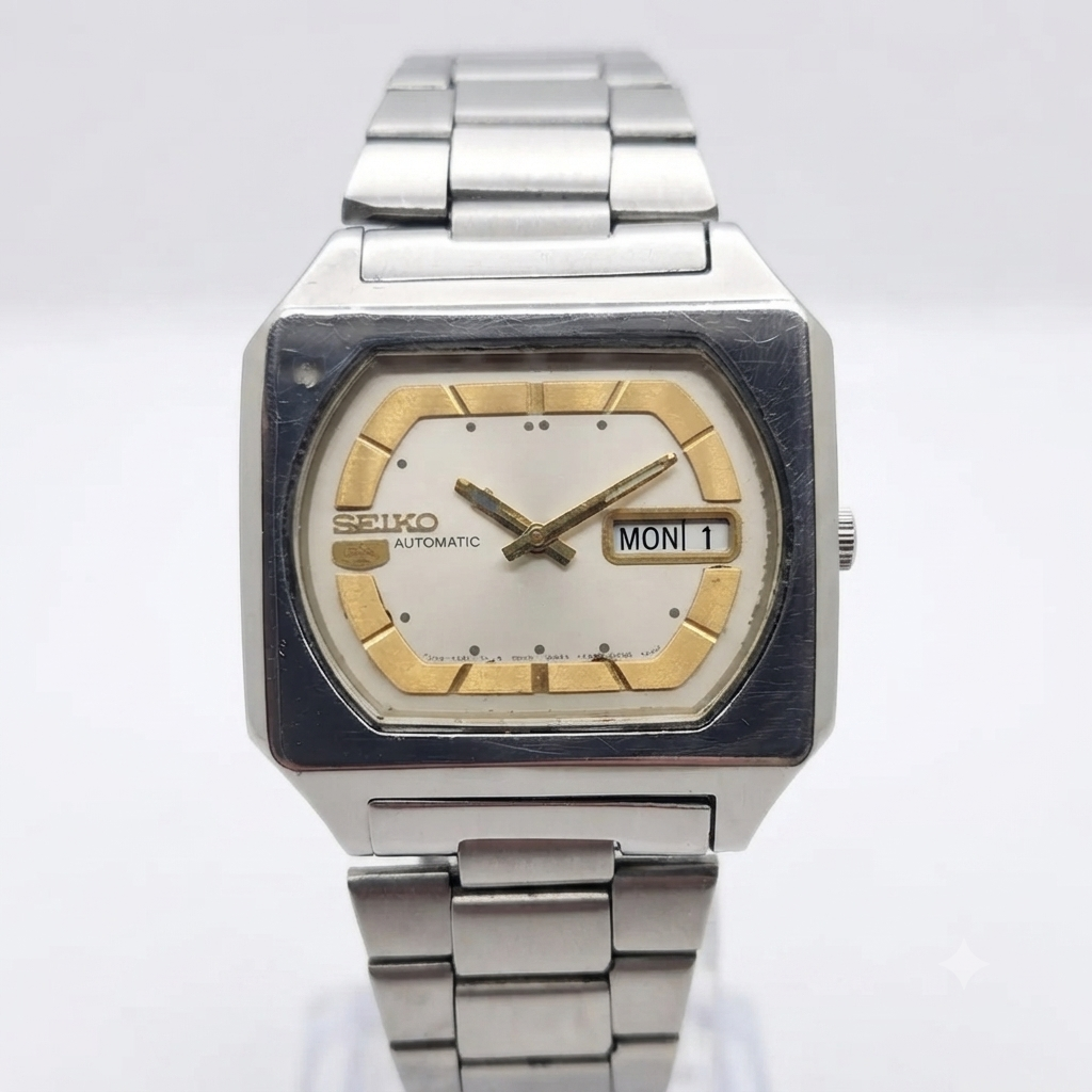 Vintage 1976 Original Seiko 5 Automatic 6319-8000 Silver face 21 Jewels Day-Date Japanese Men's Wrist Watch OG206