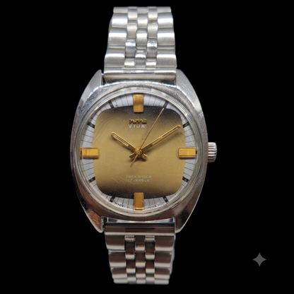 Vintage Original HMT Vijay Hand Winding 17 Jewels Gold Face Men's Wrist Watch HM85