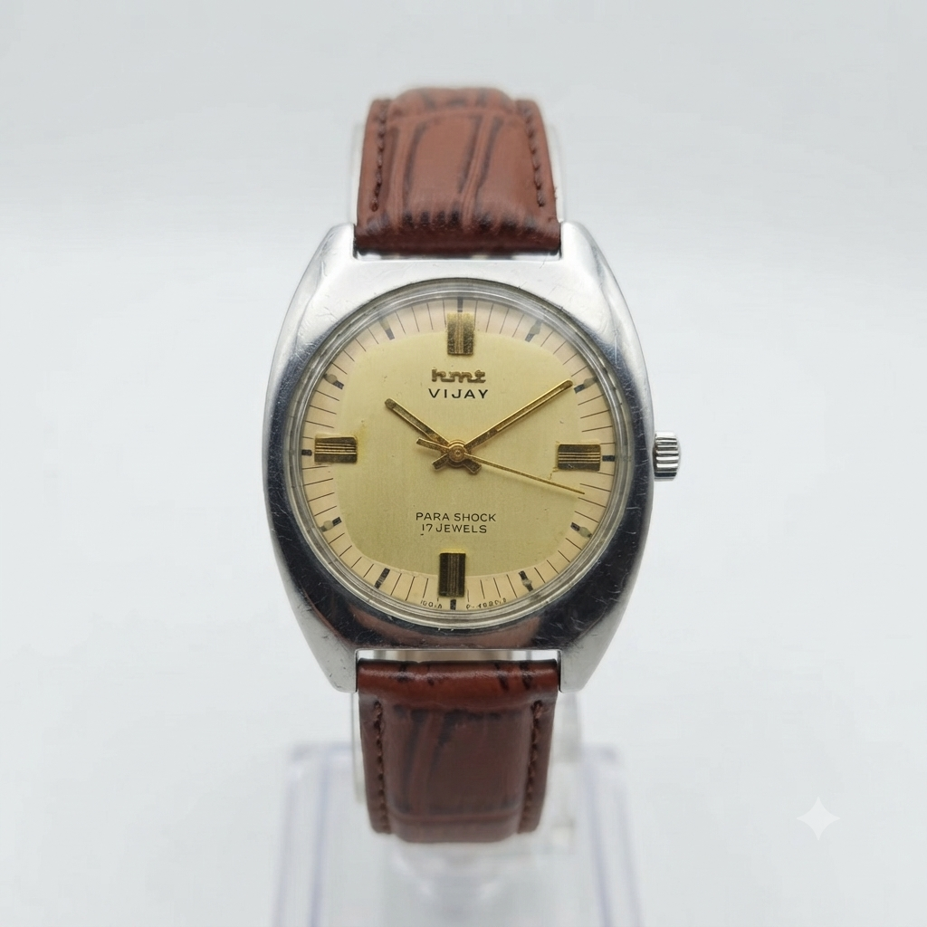 Vintage Original HMT Vijay Hand Winding 17 Jewels Gold Face Men's Wrist Watch HM97