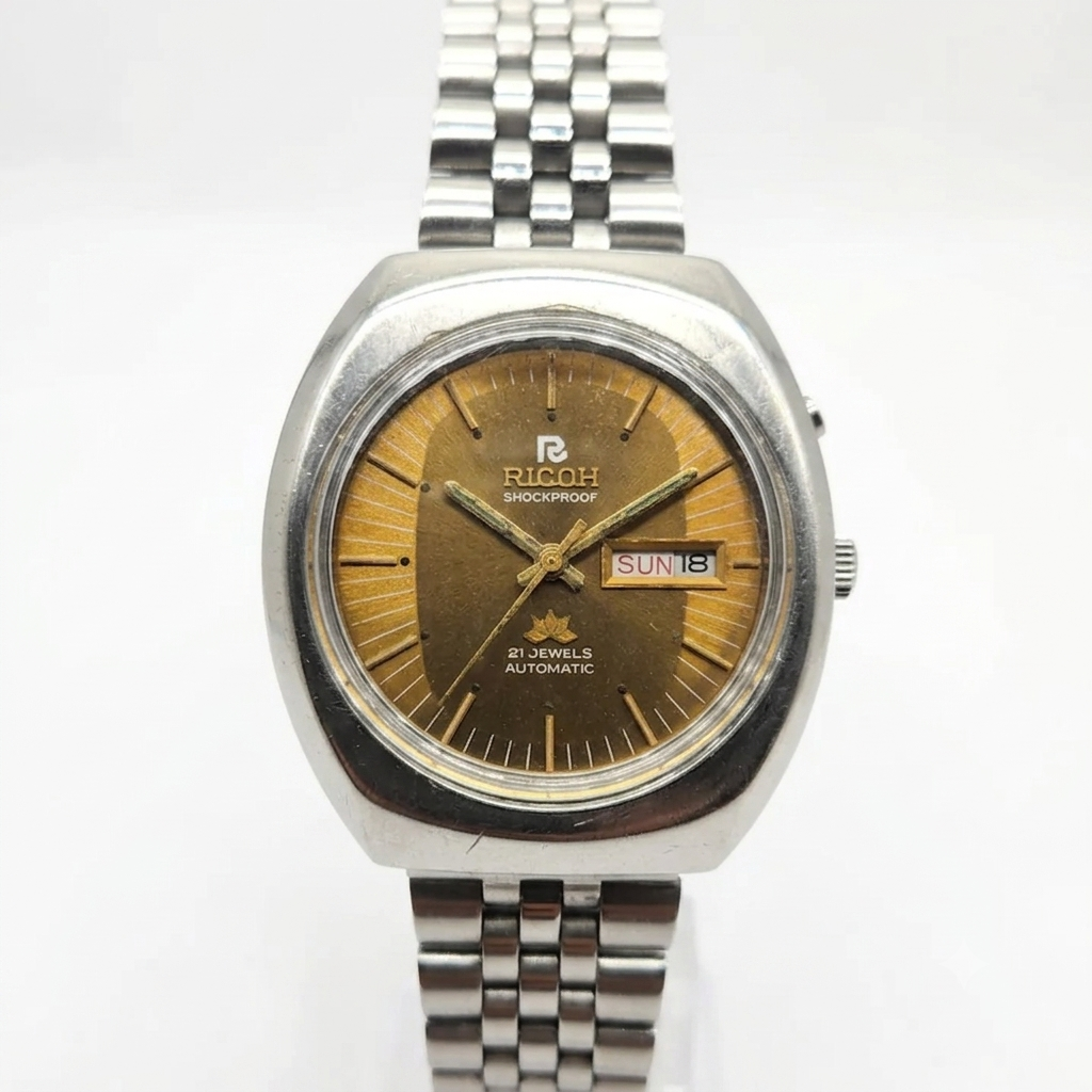 Vintage Ricoh R31 Gold Face Automatic 21 Jewels Jubliee Bracelet Men's Wrist Watch R38