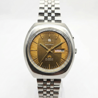 Vintage Ricoh R31 Gold Face Automatic 21 Jewels Jubliee Bracelet Men's Wrist Watch R38