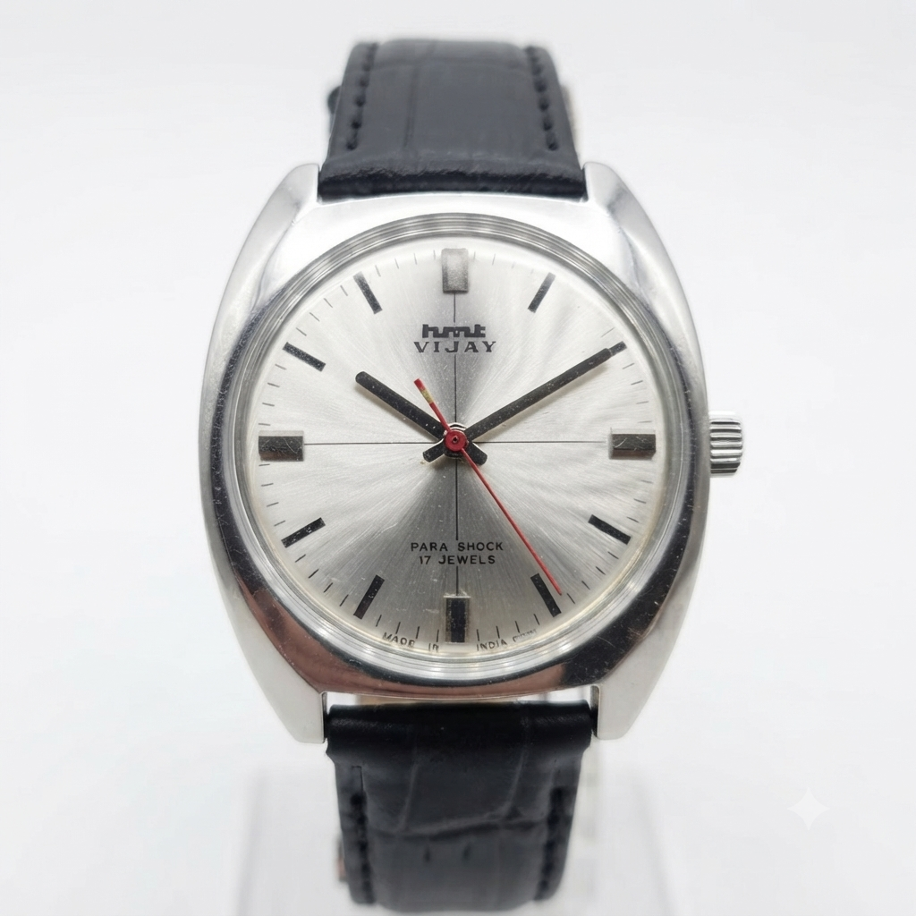 Vintage Original HMT Vijay Hand Winding 17 Jewels Silver Face Men's Wrist Watch HM135