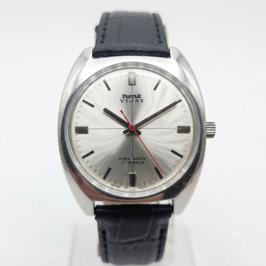 Vintage Original HMT Vijay Hand Winding 17 Jewels Silver Face Men's Wrist Watch HM135