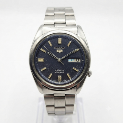 Vintage 1979 Original Seiko 5 Automatic 7009-8180 Blue Face 17 Jewels Day-Date Japanese Men's Wrist Watch SA69