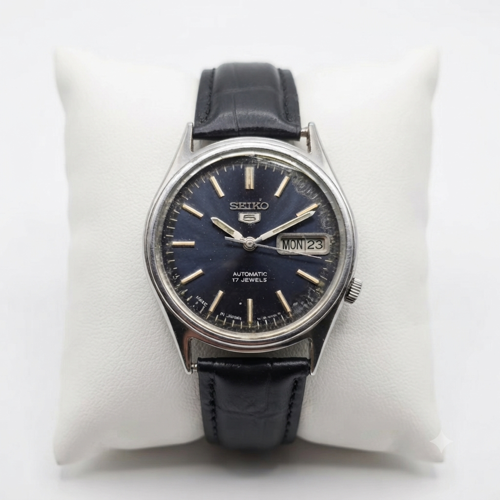 Vintage 1985 Original Seiko 5 Automatic 7009-3101 Blue Face 17 Jewels Day-Date Japanese Men's Wrist Watch VS20
