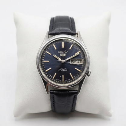 Vintage 1985 Original Seiko 5 Automatic 7009-3101 Blue Face 17 Jewels Day-Date Japanese Men's Wrist Watch VS20
