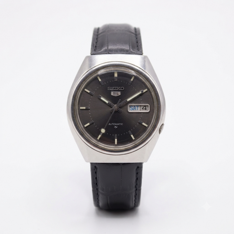 Vintage 1980 Original Seiko 5 Automatic 7009-8310 black face 17 Jewels Day-Date Japanese Men's Wrist Watch OG14