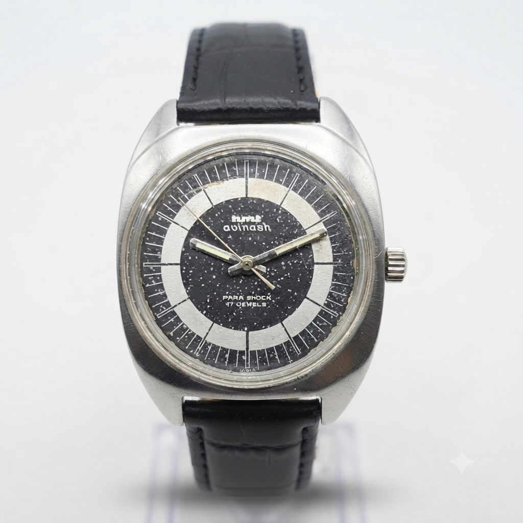 Vintage Original HMT Avinash Hand Winding 17 Jewels Black Face Men's Wrist Watch HM96