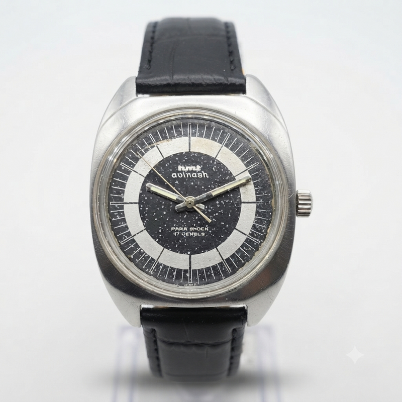Vintage Original HMT Avinash Hand Winding 17 Jewels Black Face Men's Wrist Watch HM96