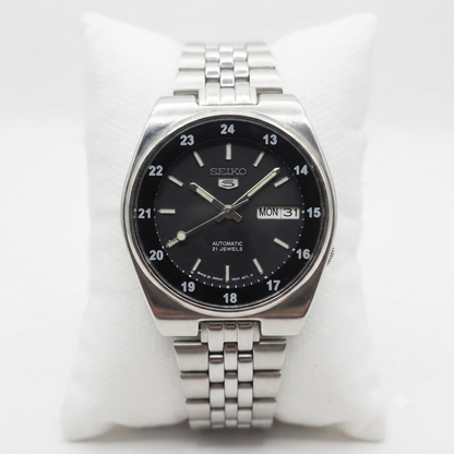 Vintage 1998 Original Seiko 5 Automatic 7s26-3160 Black Face Railway Time Day-Date Japanese Men's Wrist Watch VS01