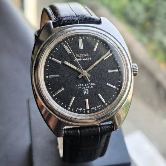 Vintage Original HMT Kohinoor Hand Winding 17 Jewels Black Face Men's Wrist Watch HM160