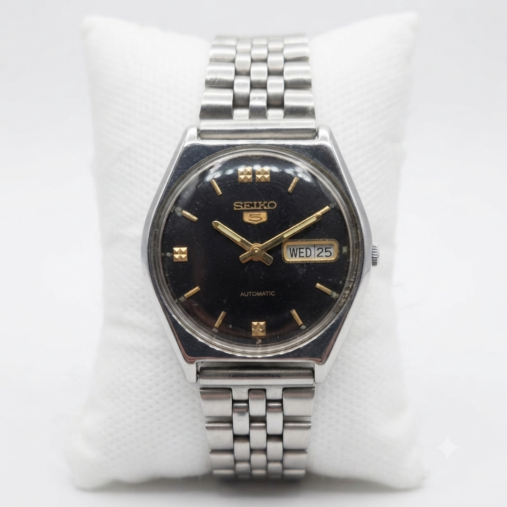 Vintage 1984 Original Seiko 5 Automatic 6309-8890 Black Face 17 Jewels Day-Date Japanese Men's Wrist Watch VS13