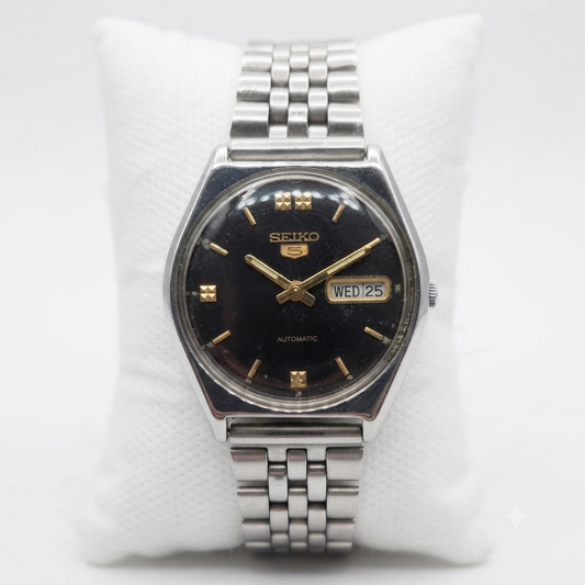 Vintage 1984 Original Seiko 5 Automatic 6309-8890 Black Face 17 Jewels Day-Date Japanese Men's Wrist Watch VS13