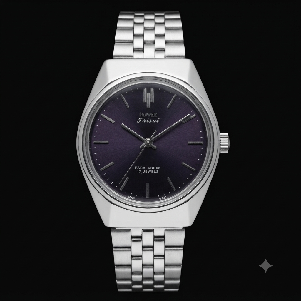 Vintage Original HMT Trisul Hand Winding 17 Jewels Purple Face Men's Wrist Watch HM83