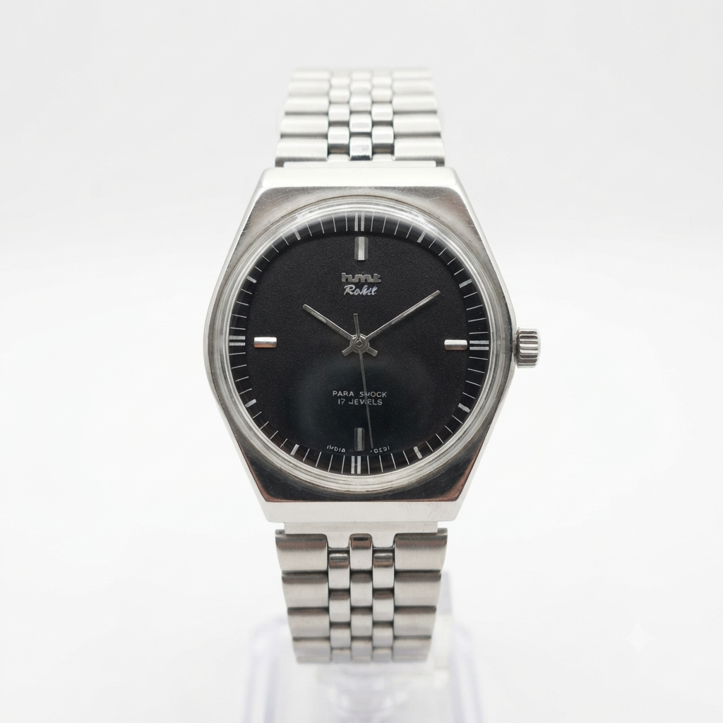 Vintage Original HMT Rohit Hand Winding 17 Jewels Black Face Men's Wrist Watch OG269