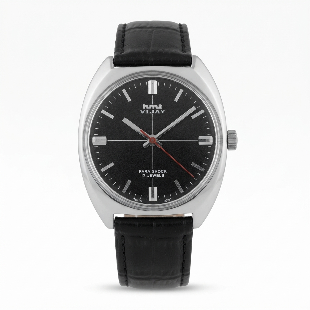 Vintage Original HMT Vijay Hand Winding 17 Jewels Black Face Men's Wrist Watch HM154