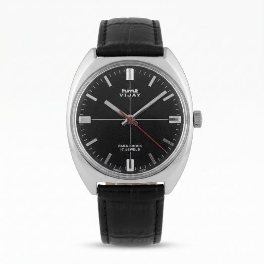 Vintage Original HMT Vijay Hand Winding 17 Jewels Black Face Men's Wrist Watch HM154