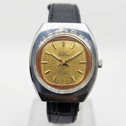 Vintage Original HMT Chethan Hand Winding 17 Jewels Gold Face Men's Wrist Watch HM98