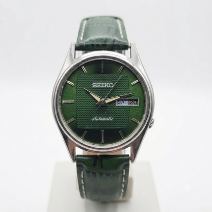 Vintage 1977 Original Seiko 5 Automatic 7009-3041 Repainted Green Face 17 Jewels Day-Date Japanese Men's Wrist Watch VS27