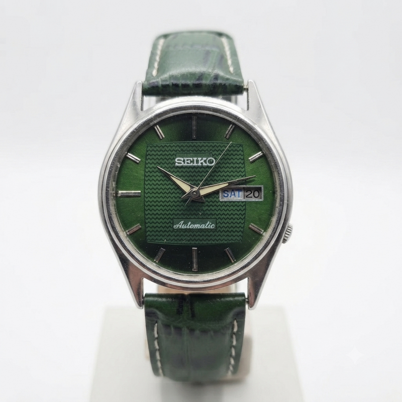 Vintage 1977 Original Seiko 5 Automatic 7009-3041 Repainted Green Face 17 Jewels Day-Date Japanese Men's Wrist Watch VS27