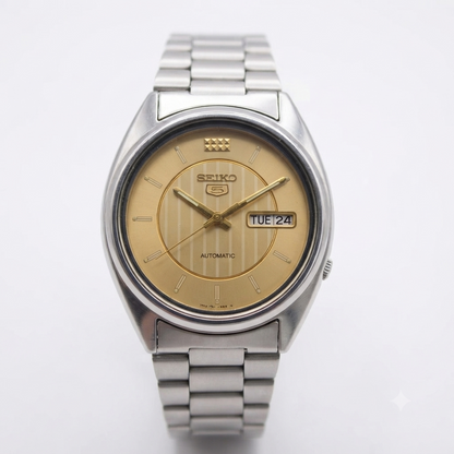Vintage 1976 Original Seiko 5 Automatic 7009-3040 Gold Face 17 Jewels Day-Date Japanese Men's Wrist Watch SK03