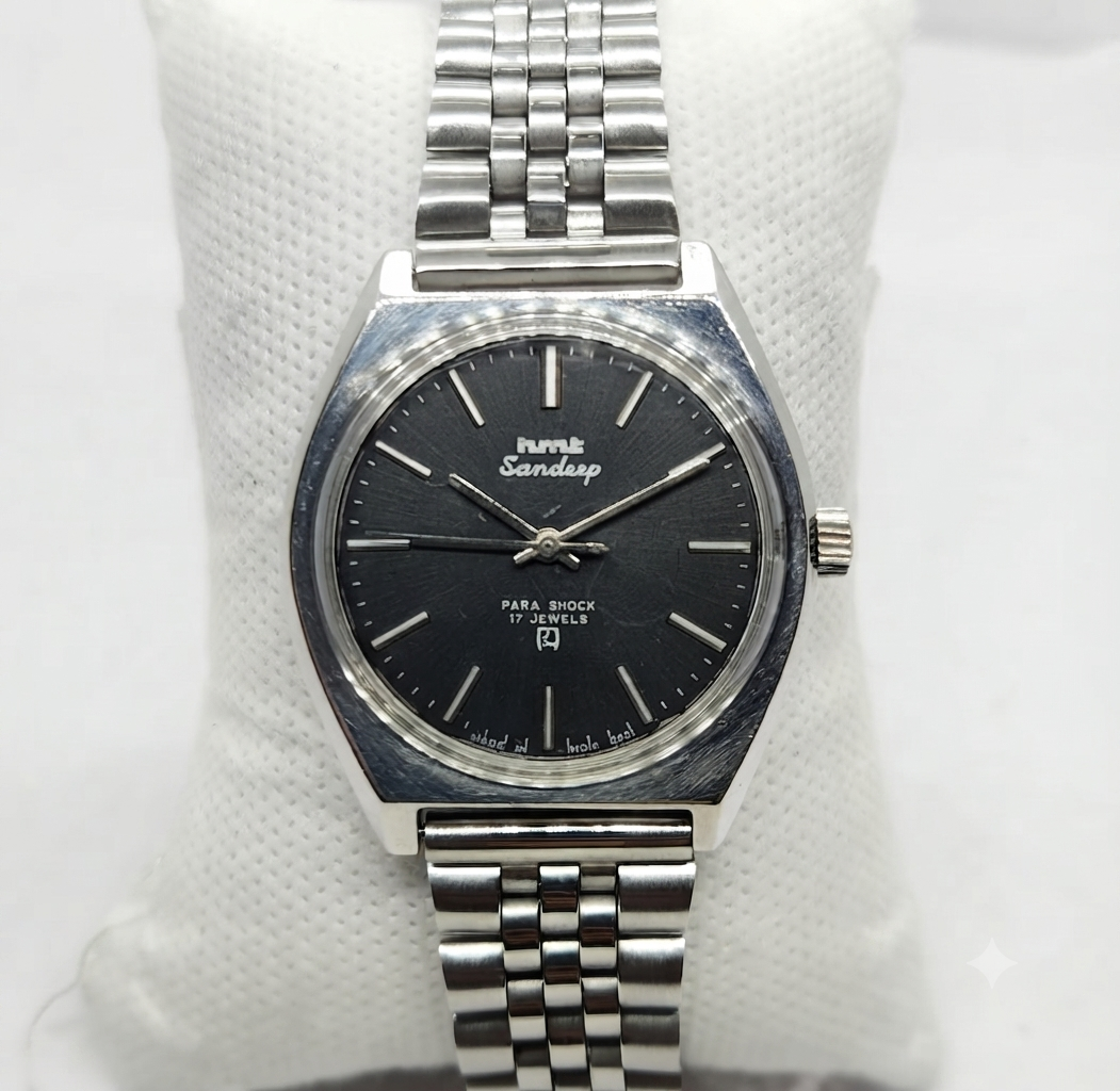 Vintage Original HMT Sandeep Hand Winding 17 Jewels Black Face Men's Wrist Watch HM34