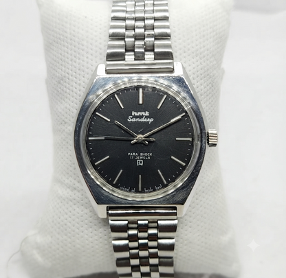Vintage Original HMT Sandeep Hand Winding 17 Jewels Black Face Men's Wrist Watch HM34