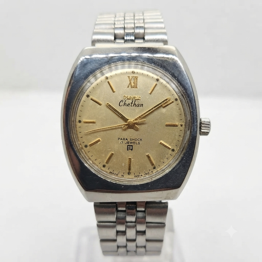 Vintage Original HMT Chethan Hand Winding 17 Jewels Gold Face Men's Wrist Watch OG274