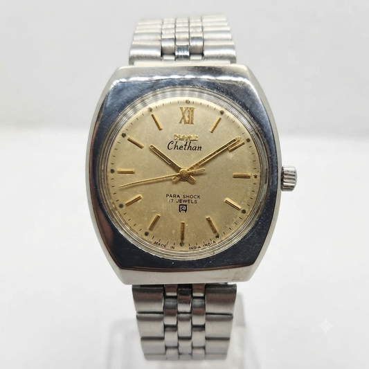 Vintage Original HMT Chethan Hand Winding 17 Jewels Gold Face Men's Wrist Watch OG274