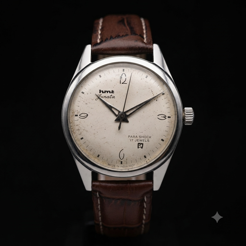 Vintage Original HMT Janata Hand Winding 17 Jewels Off White Face Men's Wrist Watch HM53