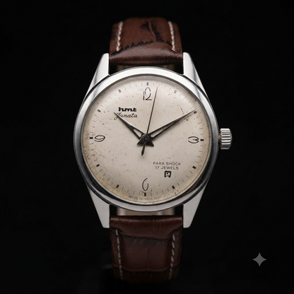 Vintage Original HMT Janata Hand Winding 17 Jewels Off White Face Men's Wrist Watch HM53