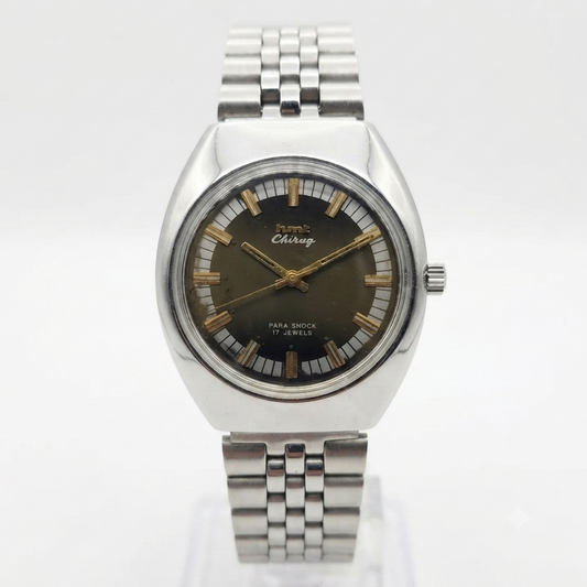 Vintage Original HMT Chirag Hand Winding 17 Jewels Gold Face Men's Wrist Watch OG285