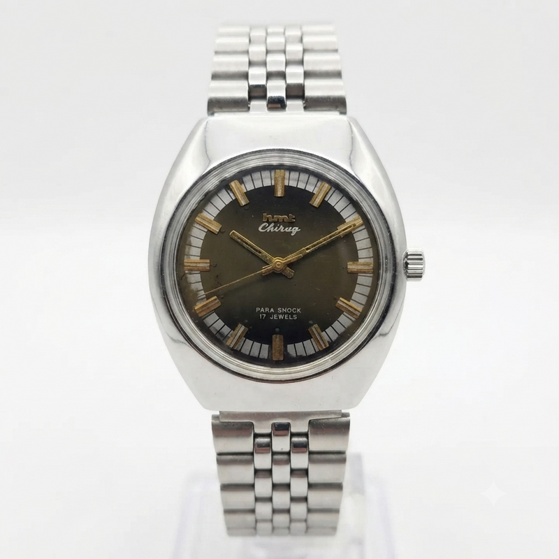 Vintage Original HMT Chirag Hand Winding 17 Jewels Gold Face Men's Wrist Watch OG285