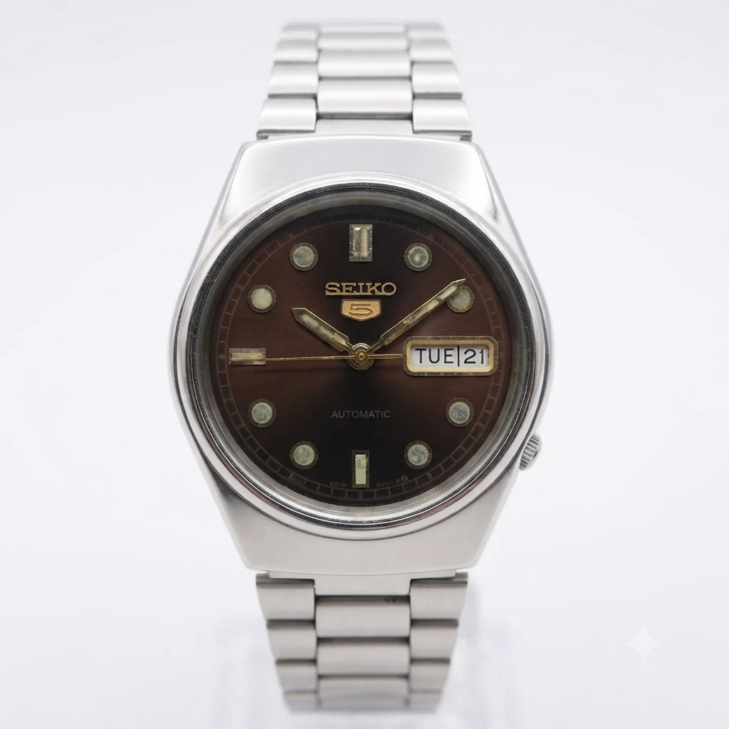 Vintage 1980 Original Seiko 5 Automatic 6309-7330 Brown face 17 Jewels Day-Date Japanese Men's Wrist Watch OG130