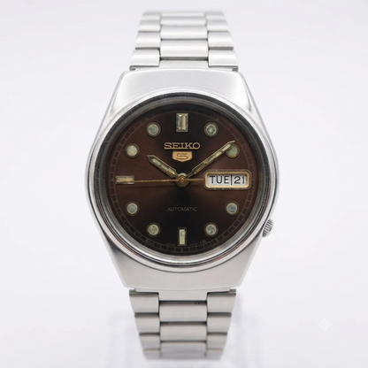 Vintage 1980 Original Seiko 5 Automatic 6309-7330 Brown face 17 Jewels Day-Date Japanese Men's Wrist Watch OG130