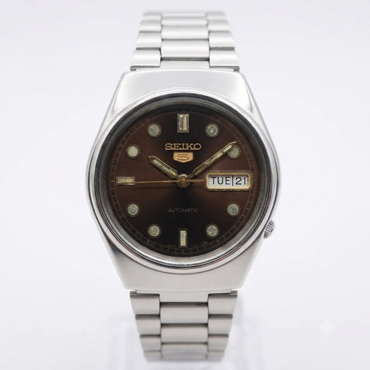 Vintage 1980 Original Seiko 5 Automatic 6309-7330 Brown face 17 Jewels Day-Date Japanese Men's Wrist Watch OG130