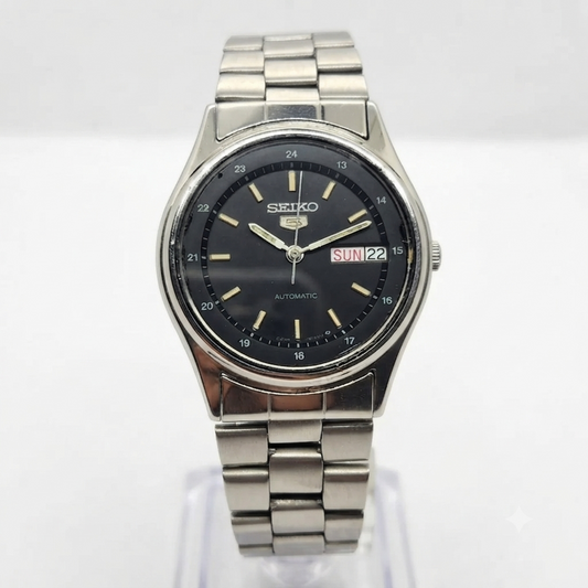 Vintage 1985 Original Seiko 5 Automatic 6309-523A Black 17 Jewels Day-Date Japanese Men's Wrist Watch OG212