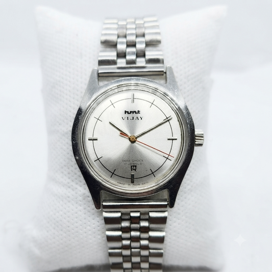 Vintage Original HMT Vijay Hand Winding 17 Jewels Silver Face Men's Wrist Watch HM45