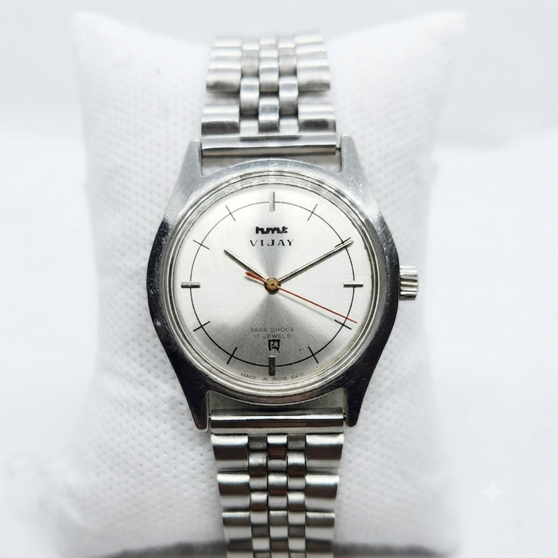 Vintage Original HMT Vijay Hand Winding 17 Jewels Silver Face Men's Wrist Watch HM45