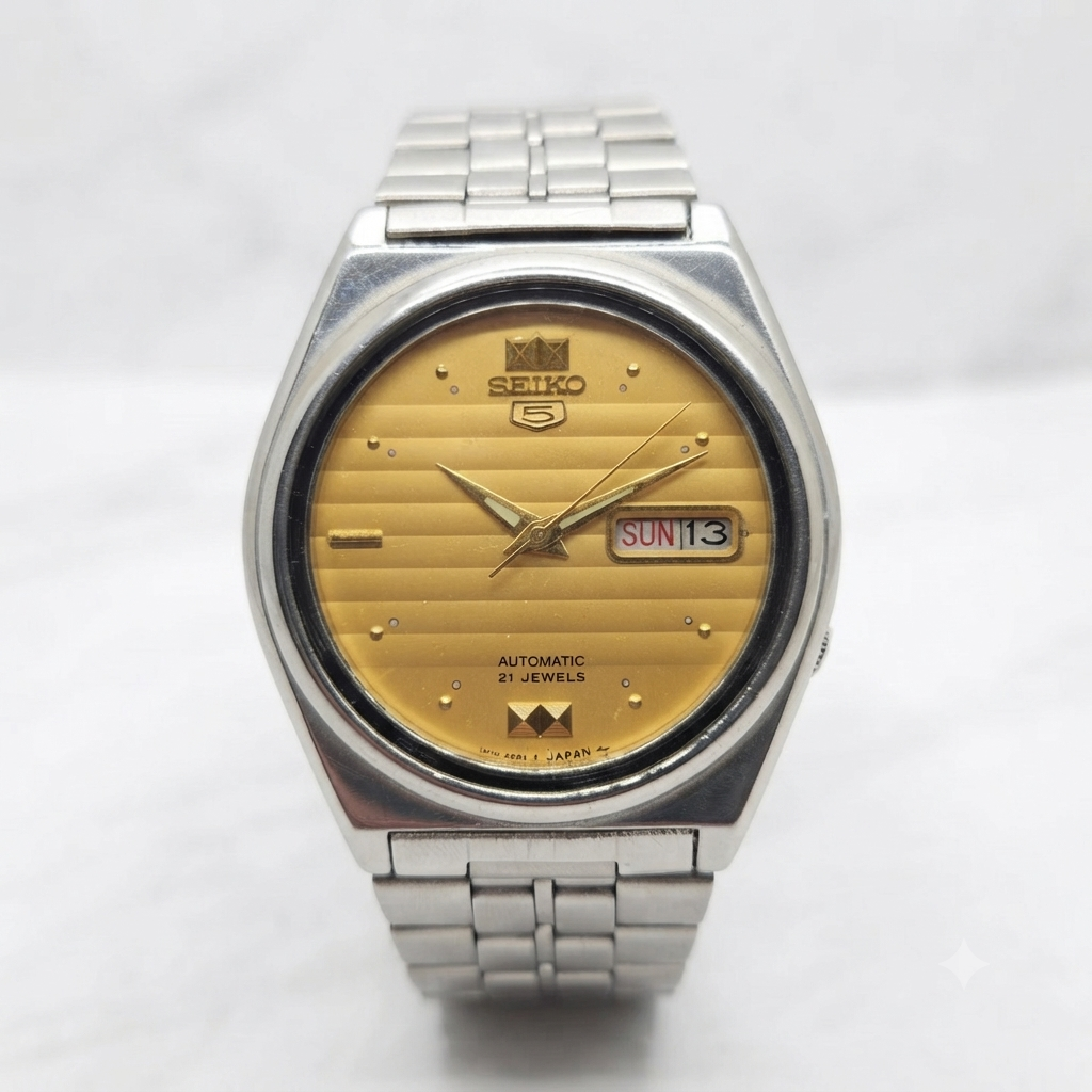 Vintage 1979 Original Seiko 5 Automatic 7009-876A Gold Face 17 Jewels Day-Date Japanese Men's Wrist Watch SA21