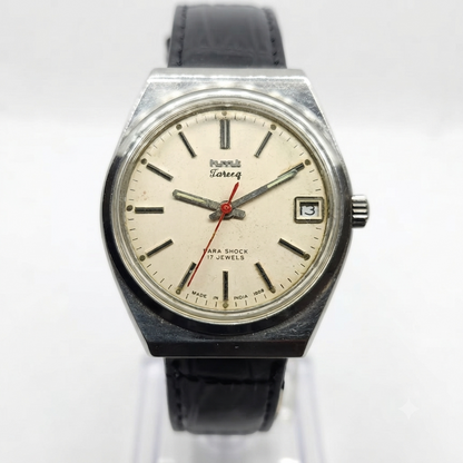 Vintage Original HMT Tareeq Hand Winding 17 Jewels Off White Face Date Men's Wrist Watch HM131