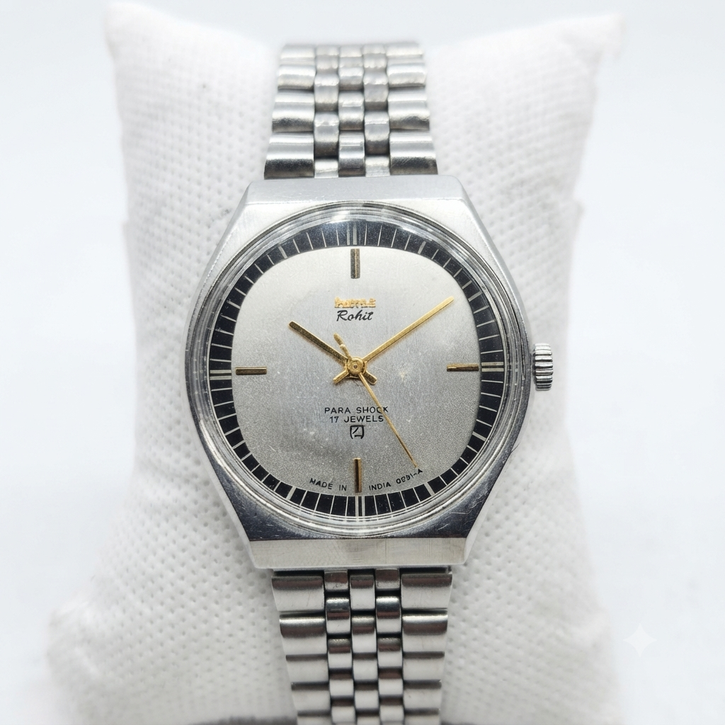 Vintage Original HMT Rohit Hand Winding 17 Jewels Silver Face Men's Wrist Watch HM47