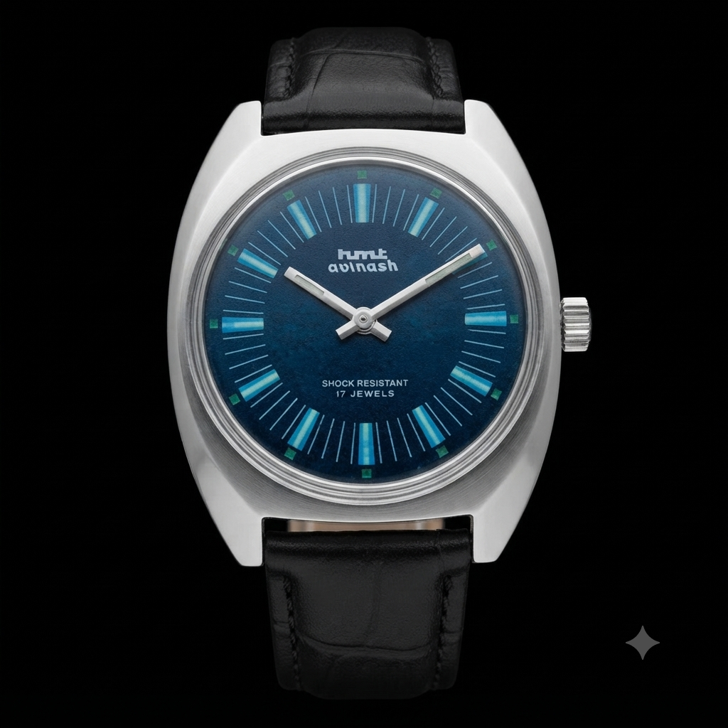 Vintage Original HMT Avinash Hand Winding 17 Jewels Blue Face Men's Wrist Watch HM70
