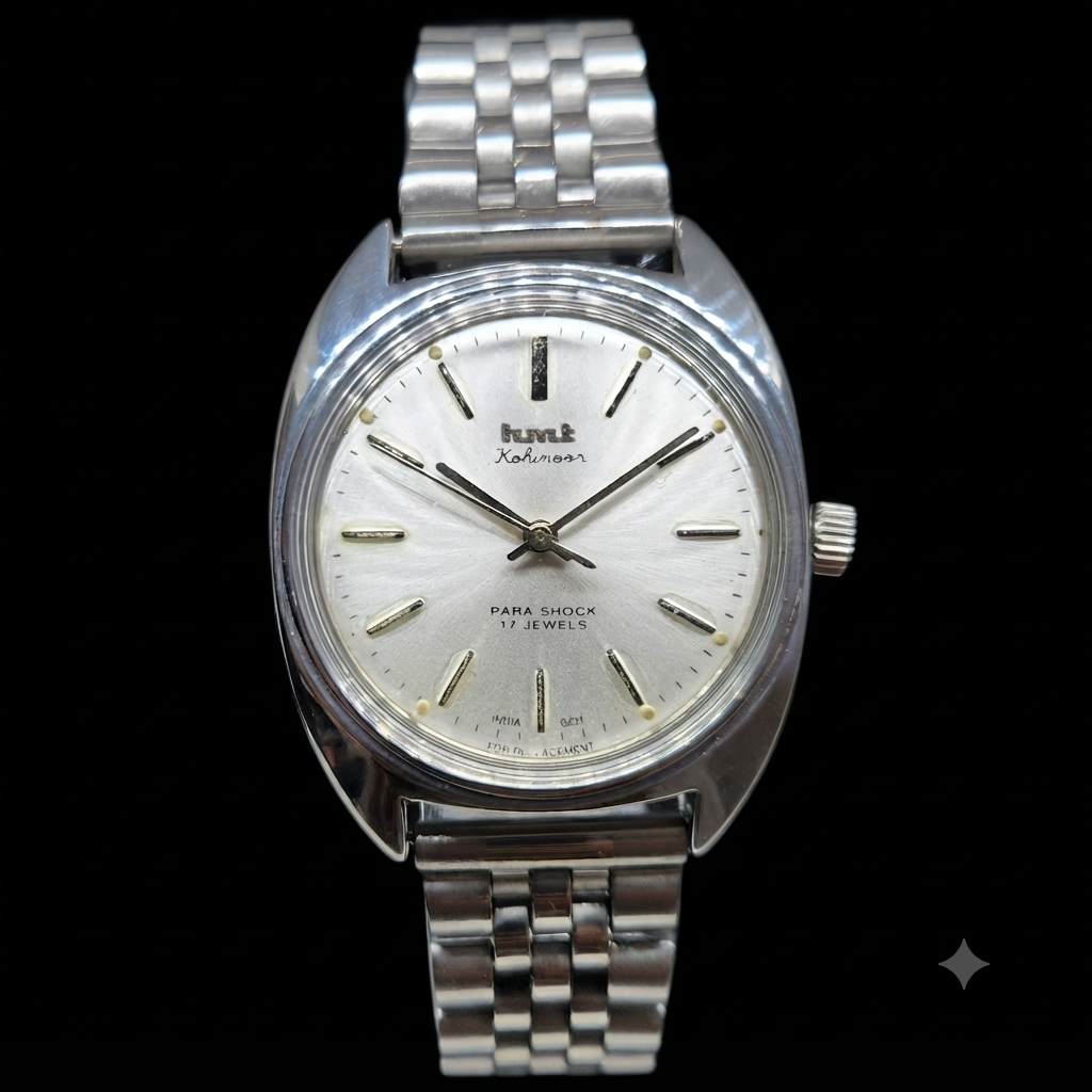 Vintage Original HMT Kohinoor Hand Winding 17 Jewels Silver Face Men's Wrist Watch HM73
