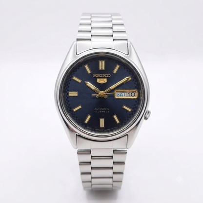 Vintage 1980 Original Seiko 5 Automatic 7009-876A Blue face 17 Jewels Day-Date Japanese Men's Wrist Watch OG216